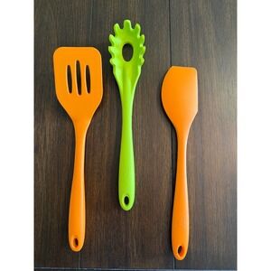 Core Kitchen Silicone Utensil Set 3pc Orange Green Pasta Server Turner Spatula